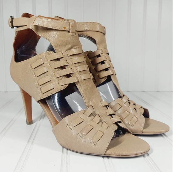 Nine West Open Toe Buckle Tan Heels C14 - Picture 5 of 15